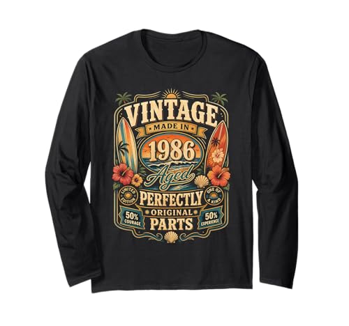 Vintage Made In 1986 Tropical Beach Born in 1986 Birthday ����T�V���c