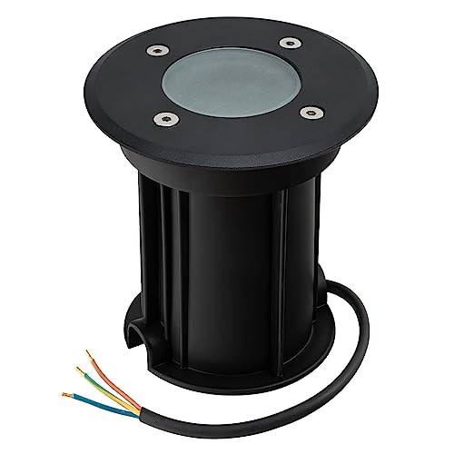 URing Faretto LED da Esterno IP67 GU10 da Incasso Rotondo, 230V Segnapasso Calpestabile Terra, 30cm Cavo Preinstallato, Ø11x12cm, Nero