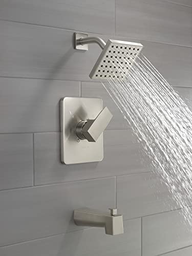 Image of Delta Faucet Modern Brushed Nickel Tub and Shower Trim Kit, Shower Faucet with Single-Spray Touch-Clean Shower Head, Stainless T14467-SS-PP (Valve Not Included)