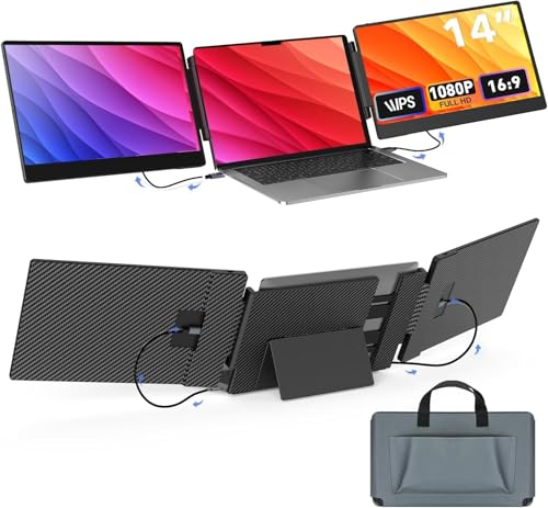 UK BONITOYS Laptop Screen Extender, 14' FHD 1080P Laptop Monitor Extender, Plug & Play, Updated Alloy Stand, Triple Monitor Compatible with Windows, Mac, Chrome