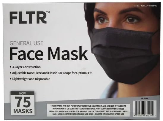 Miniatura 2 de 50 cubrebocas desechables FLTR de 3 capas no tejidas, ligeras, negras, ahora 25 unidades, capa de filtro grueso transpirable hecha de tela fundida,