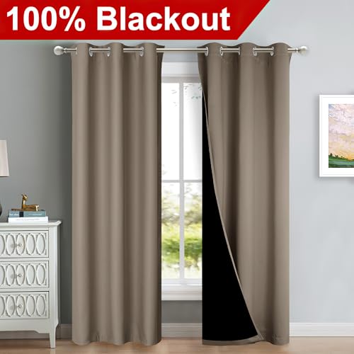 Image of NICETOWN Blackout Curtains 80 inches Long, Full Light Blocking Drapes with Black Liner for Nursery, Thermal Insulated Draperies for Hall, Villa (Taupe, 2 Pieces, 42 inch Wide Each Panel)