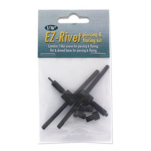 Kit de Rebitagem, Perfuração e Alargamento The Beadsmith EZ Rivet com Bases Plana e Abobadada e Parafusos T-bar de 1,6 mm