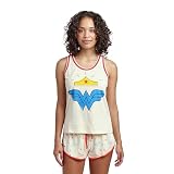 Bioworld Wonder Woman Tiara & Logo Women's 2-Pack Racer Tank & Dolphin Shorts Sleep Set - Medium