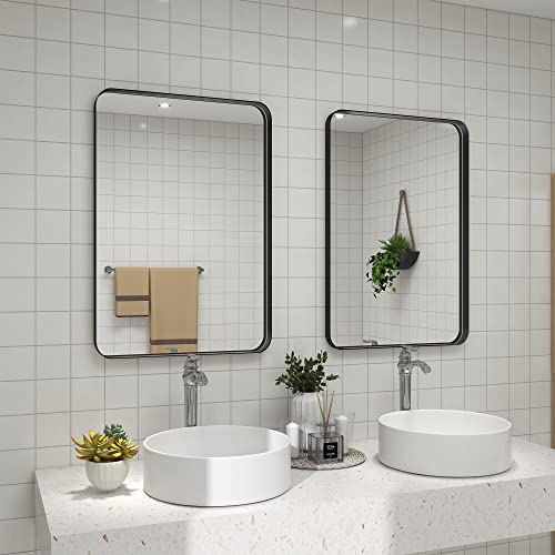 Fralimk Black Rectangular Wall Mirror 22X32 Inch Black Metal Frame Bathroom Vanity Mirror Wall Decorative Rectangle Mirror, Easy Hanging Design, Horizontal & Vertical Wall Hanging Home Office Mirrors #TOP6