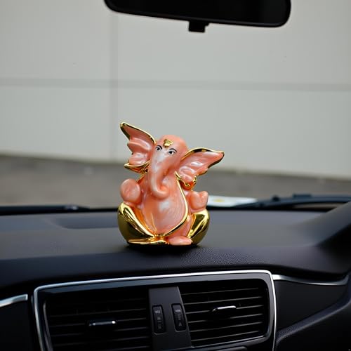 Image of Pearl Orange Flying Ganesha | Divine Vighnaharta Idol for Car Dashboard, Office & Home |Symbol of Success & Prosperity |Ganesha Murti for Happiness & Protection | Height 2.3 Inch