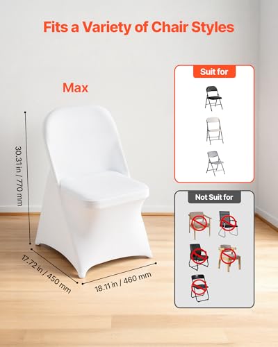 Image of VEVOR Chair Covers, Polyester Spandex Chair Cover, Stretch Slipcovers for Wedding Party Dining Banquet Flat-Front Chair Covers (White-c, 32PCS)