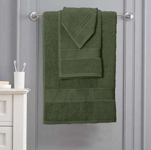 Belizzi Home Ultra Soft 6 Pack Cotton Towel Set, Contains 2 Bath Towels 28X55 Inch, 2 Hand Towels 16X24 Inch & 2 Wash Coths 12X12 Inch, Ideal Everyday Use, Compact & Lightweight - Olive Green #TOP6