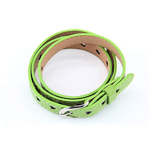 Women Belt Heart Hollow Belt Faux Leather Belt Candy Colors Waist Belt Metal Buckle Straps Waistband Decor(Green)2