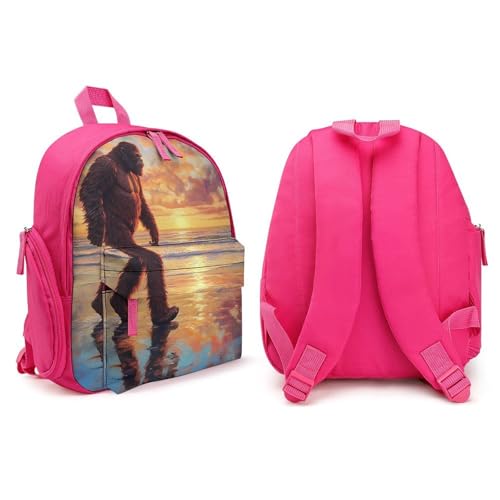 Bigfoot Walking in Beach Sunset Cute Backpack Small Daily Daypack Travel Shoulder Bag with Adjustable Strap Graphic Print4