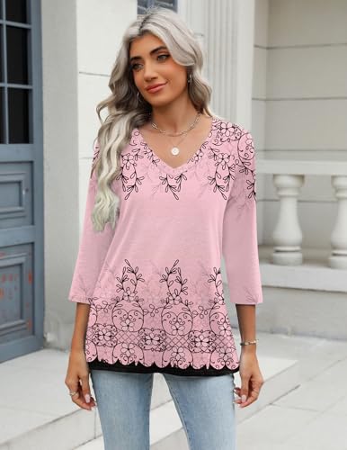 Image of Zeagoo 3 /4 Length Sleeve Womens Tops Casual V Neck Shirts Soft Basic Tees Business Work Blouses