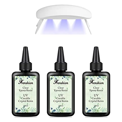 Included Lamp+3PCSX 100ML Crystal Clear Transparent Epoxy Resin UV resin Non-Toxic for DIY Jewelry Earrings Necklace Bracelet Nail Art Accessories, Quick Curing No Need to Mix Cover