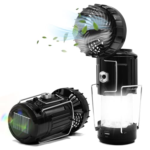 Civikyle 1-Stück Camping USB Ventilator mit Licht Solar LED Campinglampe Akku Aufladbar Batteriebetrieben Laterne Leuchte Außen Camping Zubehör Gadgets