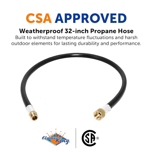 Image of Flame King 32-inch Propane Thermo Plastic Hose Assembly, 3 /8-inch ID, 3 /8-inch MPT X 1 /2-inch Female Flare, for RVs and Travel Trailers