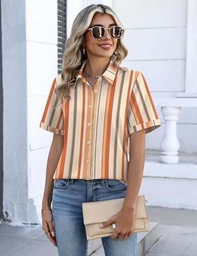 Image of Zeagoo Button Down Shirts for Women Short Sleeve Collared Tops Dressy Casual V Neck Blouses