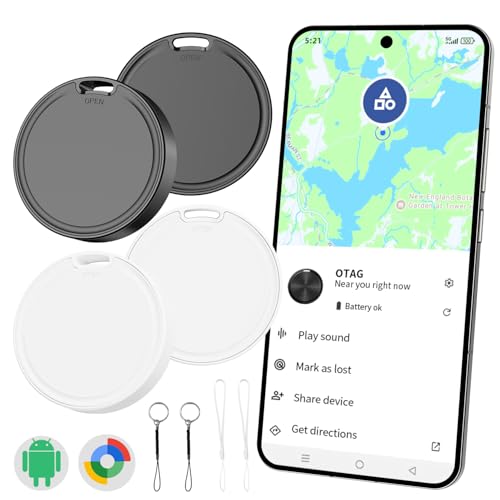 CooAoo Smart Tag Android Tracker, Schlüsselfinder kompatibel mit Google Find Hub Koffer Tracker ohne ABO Bluetooth KeyFinder für Koffer, Schlüssel, Gepäck, Taschen, 4er Pack