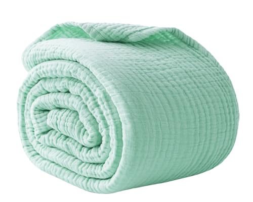 100% Cotton Muslin Blanket Queen 90" x 90", Breathable and Lightweight Cotton Throw Blankets for Bed, Soft Cooling Summer Gauze Blanket for Adults All Season, Mint