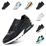 Mens Trainers Ladies Womens Running Shoes Gym Athletic Sports Jogging Sneakers Lightweight Cushioned Shock Absorbing Breathable Fashion Black and White Size 9 UK