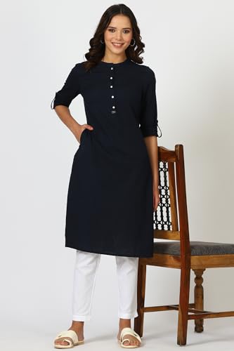 Image of W for Woman Lilac Mandarin Collar Cotton Blend Straight Kurta