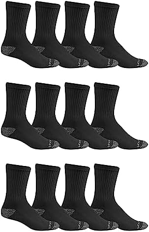 Fruit of the Loom Men's Dual Defense Crew Socks 12 Pair, Black, 6-12