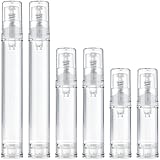Hzopcw 6pcs Airless Travel Pump Bottle, Empty Refillable Vacuum Pump Bottle, 5ml 10ml 15ml Plastic Press Lotion Travel Container for DIY Cosmetic Foundation Toiletries- Clear