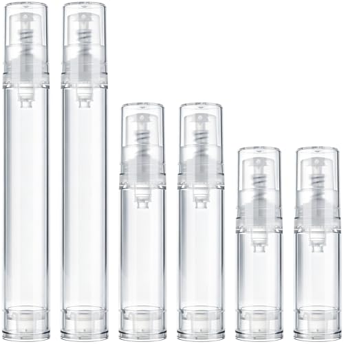 Hzopcw 6pcs Airless Travel Pump Bottle Empty Refillable Vacuum Pump Bottle 5ml 10ml 15ml Plastic Press Lotion Travel Container for DIY Cosmetic Foundation Toiletries- Clear