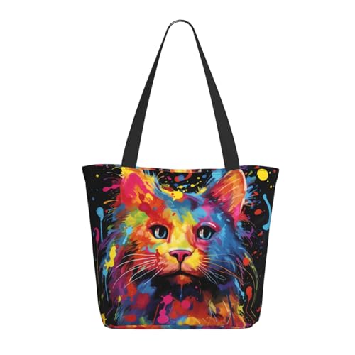 Tote Bag for Women Shoulder Tote Purse Reusable Grocery Bag Colorful paint splashed Aesthetic Shopping Bags