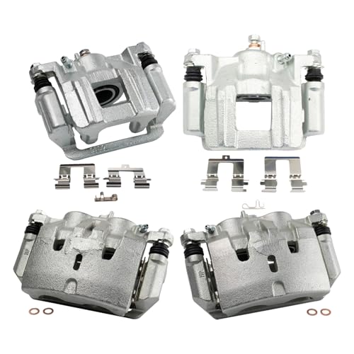 Image of TRQ Front and Rear Brake Caliper Set Zinc Coated Brackets Compatible with 2009-2015 Honda Pilot