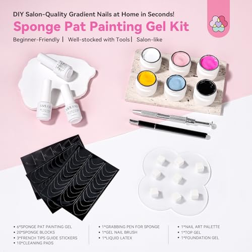 Image of SAVILAND Ombre Gel Nail Polish Kit: 6 Colors Painting Gel with Nail Sponges Gradient Blush Effect Solid Gels Polish French Tip Tools Nail Art Design Cream Gels Nail Polish for Salon & Home DIY