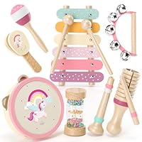 Lehoo Castle Kids Toddler Wooden Musical Instruments, Montessori Musical Toys for 1-3 Year Old, Baby Maracas Xylophone Tambourine Percussion Instruments Set 18M+