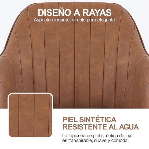 Miniatura 5 de Yaheetech Silla De Oficina Altura Ajustable Silla Ergonomica De Escritorio Silla Cuero Pu Carga Max 136 Kg Marrón