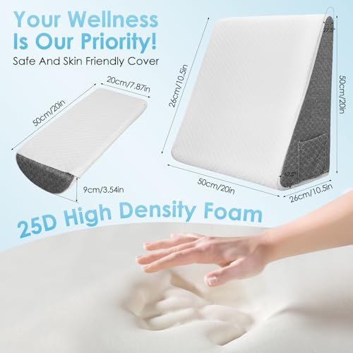Vielseitig Keilkissen mit Nackenrolle, 25D Memory-Schaumstoff Lesekissen für Bett und Sofa, Ergonomisches Kopfkissen für Reflux Schlafapnoe, Lendenkissen, Beinkissen, Rückenstützkissen, L50xB50xH26cm