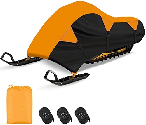 AUTOLION Snowmobile Cover 600D Heavy Duty Indoor Outdoor Durable Waterproof sled ski Cover Elastic Bottom Can Be Trailerable (Orange M Fits Length 115"x 51"x 48")