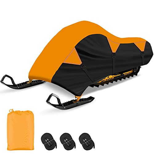 Autolion Snowmobile Cover 600D Heavy Duty Indoor Outdoor Durable Waterproof Sled Ski Cover Elastic Bottom Can Be Trailerable (Orange M Fits Length 115"X 51"X 48") #TOP2
