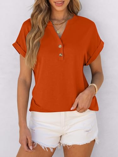 Image of ANRABESS Womens Short Sleeve Henley Tops V Neck Dressy Casual Blouses Summer Trendy Tee Shirts 2026 Vacation Fashion Clothes