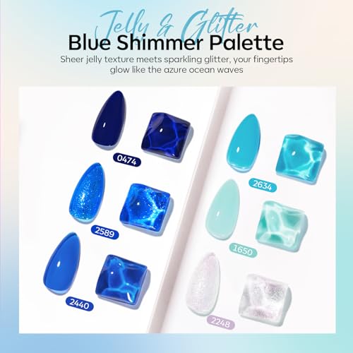 Image of modelones Gel Nail Polish Set Jelly Glitter 6Colors Blue