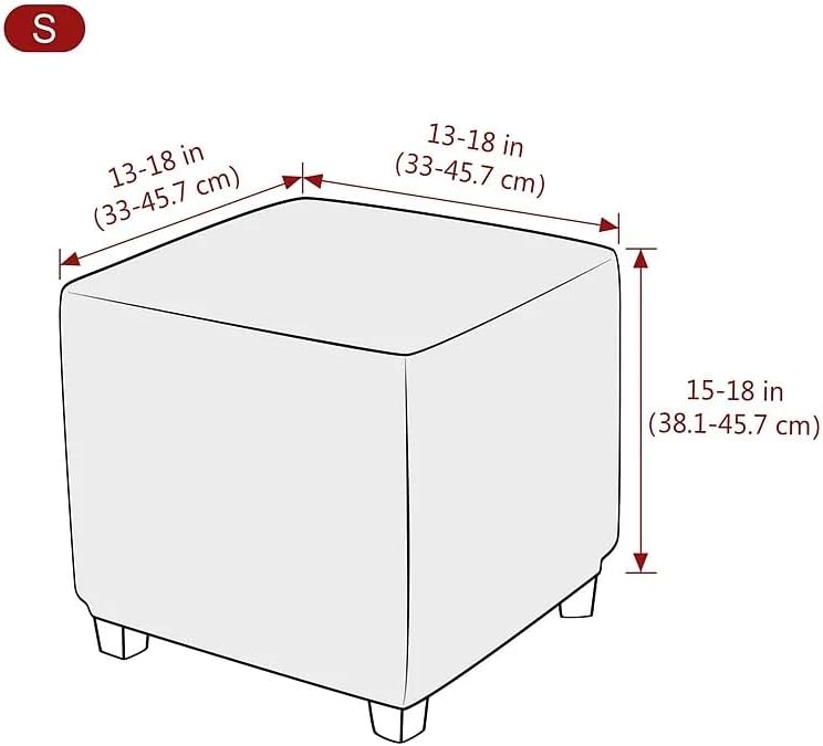 Stretch Ottoman Cover for Square Storage Stool, Textured Jacquard Fabric, Yellow, 13-18 Inch, Elastic Slipcover