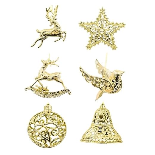 Kit 6 Enfeite De Natal Para Árvore Pendente Natalino Dourado