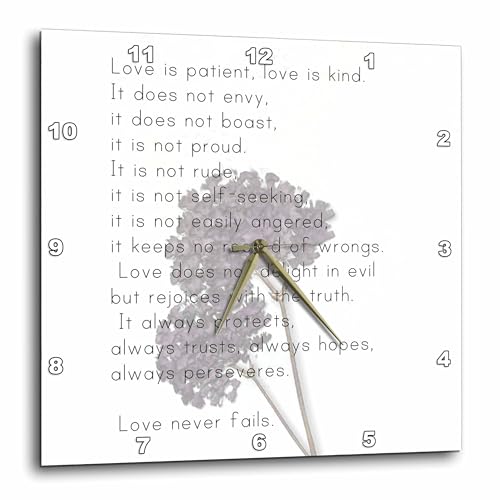 3dRose dpp_56229_1 Love is Patient, Love is Kind Verse with Lavender Flowers-Inspirational-Wall Clock, 10 by 10-Inch