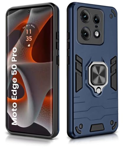 Image of WOW IMAGINE Shock Proof Back Case Mobile Cover for Motorola Moto Edge 50 Pro | Back Cover Case (Tough Armor | Hybrid PC + TPU | Ring Holder & in-Built Kickstand | Blue)