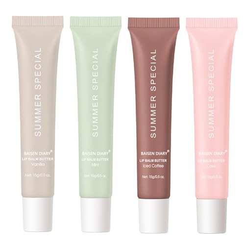 Image of BAISEN DIARY 4 PCS Summer Special Lip Butter Balm - Ultra-Hydrating, Nourishing Lip Care with Natural Ingredients, Shea Butter & Olive Oil, Soothes & Softens Dry Lips (4PCS, 0.5 Fl Oz (Pack of 4))