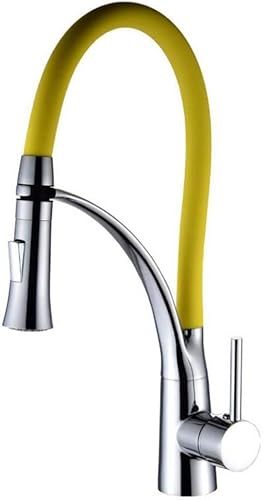 Kitchen Mixer tap Cool and Hot Faucet Flume Mixing in Full-Copper Colored Universal Rotary Kitchen,Yellow Needed