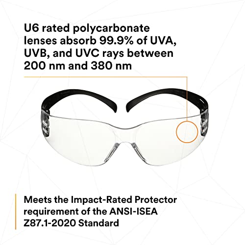 SecureFit 3M SecureFit Série 100 SF101AS-BLK, hastes pretas, lente transparente antiarranhões, 20 un