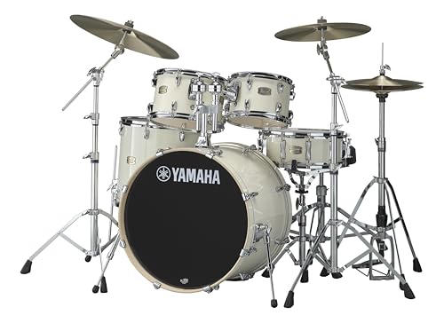 Yamaha Stage Custom Birch 5pc Drum Shell Pack With a 22' Kick Drum and 14” Snare Drum in Classic White For Students and Working Drummers (SBP2F50CLW)