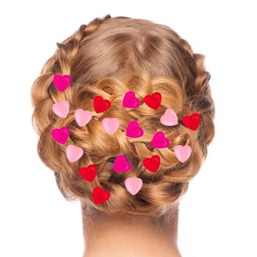 30Pcs Mini Rhinestone Heart-Shaped Bean Heart Hair Clips, Cute Pink Mini Hair Clips Accessories Decorations Supplies for Women, Valentine\'s Day Themed Party Decor Supplies