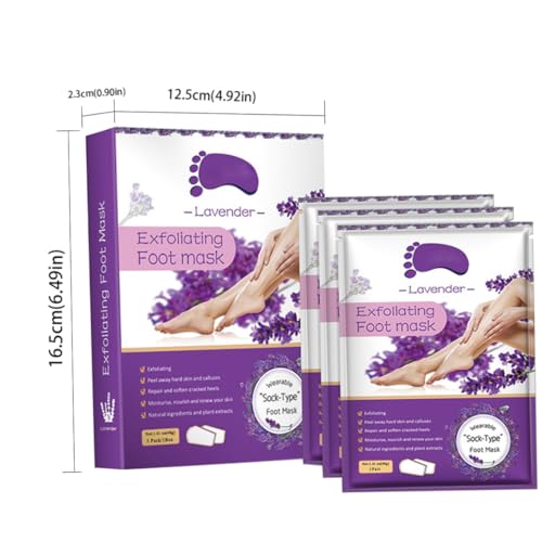 Paquete de 3 mascarillas para pies, eliminador de callos y células muertas de la piel, exfoliante, blanqueamiento hidratante, tacto suave y liso para bebés para mujeres hombres (lavanda).. - imagen 9