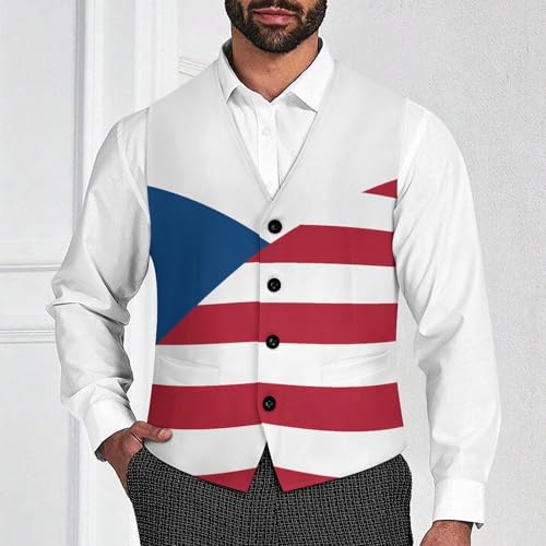 Flag of Czech Republic And USA Suit Vest for Men Waistcoat Dressy V Neck Button Down Sleeveless Business Jacket Coat4