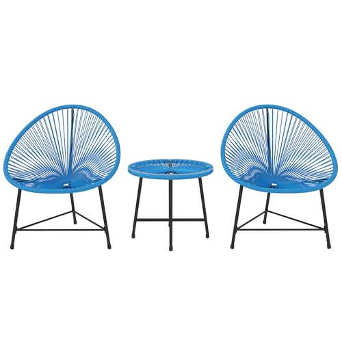 Outsunny Salon de Jardin extérieur en résine tressée 2 Personnes, Table de Jardin extérieure avec 2 chaises, Plateau en Verre trempé, mobilier de Jardin...
