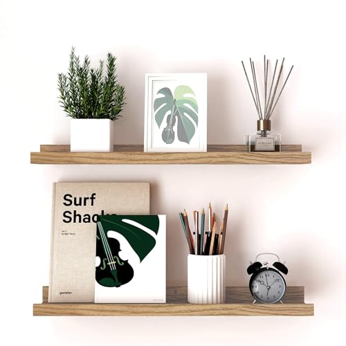 Image of Oak Floating Shelves for Wall Decor, 24 in Shelf with Lip, 2 Set