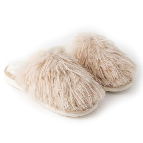 ForBaysy Faux Fur Slippers Memory Foam Slippers Ladies Fluffy Winter House Shoes Indoor Fuzzy Fluffy Slipper